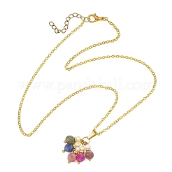 Natural Multicolor Tourmaline Dice Tassel Pendant Brass Cable Chain Necklaces with Natural Pearl for Women&nbsp;NJEW-JN06472