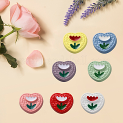 56Pcs 7 Colors Heart with Flower Pattern Resin Buttons&nbsp;CRES-CY0001-01