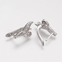Brass Micro Pave Cubic Zirconia Hoop Earring Findings with Latch Back Closure&nbsp;ZIRC-F052-08P