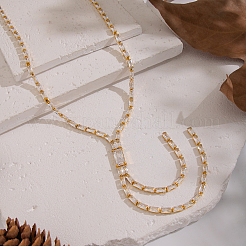 Stainless Steel Pave Shiny Clear Cubic Zirconia Tennis Chain Y Necklaces for Women&nbsp;MI6992