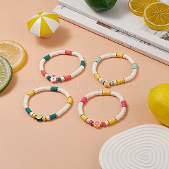 4Pcs 4 Style Handmade Polymer Clay Heishi Stretch Bracelets Set&nbsp;BJEW-TA00237