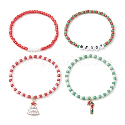 4Pcs 4 Styles Christmas 4mm Round Glass Seed Beaded Stretch Bracelet Sets&nbsp;BJEW-TA00500