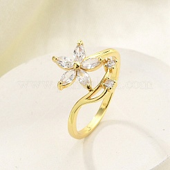 Rack Plating Brass Micro Pave Cubic Zirconia Finger Rings for Women&nbsp;RJEW-M027-01G-01