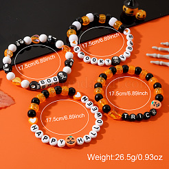 4Pcs Spooky Halloween Acrylic & Glass Beaded Stretch Bracelets&nbsp;EK3057-1