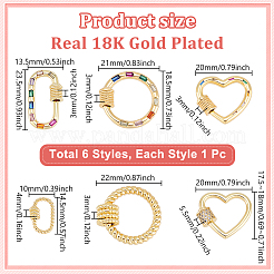 6Pcs 6 Styles Brass Micro Pave Cubic Zirconia Screw Carabiner Lock Charms&nbsp;KK-GA0002-02