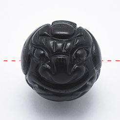 Carved Round Natural Obsidian Beads&nbsp;G-P360-01-14mm