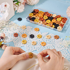 120Pcs 6 Colors 2-Hole Wood Flower Buttons&nbsp;BUTT-TA0001-40C