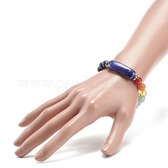 Natural Lapis Lazuli(Dyed) Rectangle & Mixed Stone Beaded Stretch Bracelet&nbsp;BJEW-JB08981-04