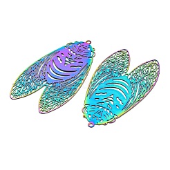 Ion Plating(IP) 201 Stainless Steel Etched Metal Embellishments Big Pendants&nbsp;STAS-G328-04RC