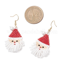 Glass Seed Beads Santa Claus Dangle Earrings&nbsp;EJEW-MZ00508