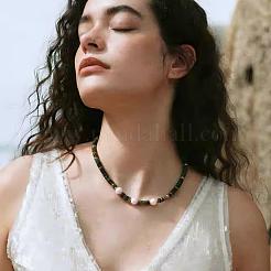 Natural Freshwater Pearl and Natural Indian Agate Rondelle Beaded Necklaces with 304 Stainless Steel End Chains&nbsp;PJ7796