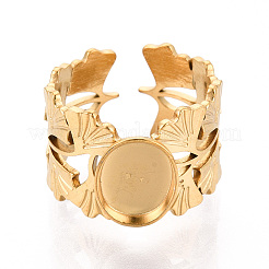 Ginkgo Leaf 304 Stainless Steel Cuff Ring Components&nbsp;STAS-T066-57G