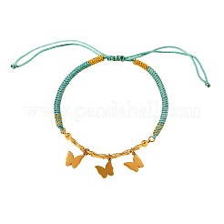 Boho 304 Stainless Steel Charm Braided Cotton Cord Adjustable Bracelets&nbsp;WG43BF0-01