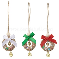 3Pcs Christmas Wood & Polyester Bowknot Pendant Decorations&nbsp;HJEW-JM04193