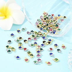 50Pcs 5 Colors Heart Rack Plating Brass Glass Charms&nbsp;KK-YW0004-09G