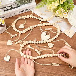 Wall Hanging Photo Display with Wooden Beads Garland&nbsp;AJEW-WH20011-54E