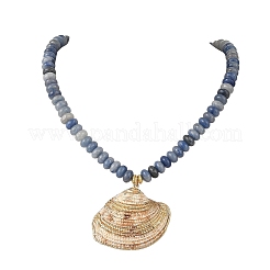 Ocean Electroplated Natural Scallop Shell Pendant Natural Mixed Stone Rondelle Braided Bead Necklaces&nbsp;NJEW-JN06445