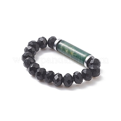 Natural & Synthetic Mixed Gemstone & Glass Column Beaded Stretch Ring for Women&nbsp;RJEW-JR00563