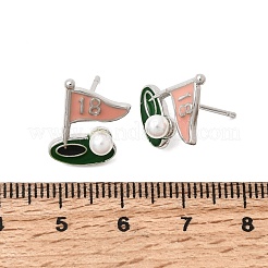 Ship Brass Enamel Stud Earrings&nbsp;EJEW-H180-24P