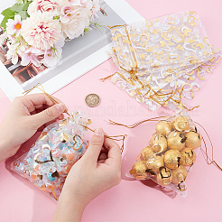 80Pcs 2 Styles Heart Printed Organza Bags&nbsp;OP-BBC0001-04D