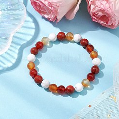 8.5mm Round Natural Carnelian & Howlite & Carnelian & Red Jasper Bead Stretch Bracelets for Women&nbsp;BJEW-JB10944-01