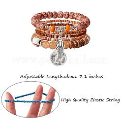 5Pcs 5 Style Wood & Glass Seed & Acrylic Beaded Stretch Bracelets Set with Baseball&nbsp;JB709C