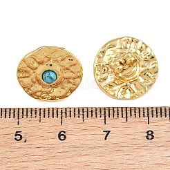 304 Stainless Steel Synthetic Turquoise Center Textured Round Stud Earrings for Women&nbsp;SA-CBAB549-03G