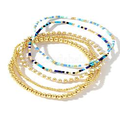 5Pcs 5 Styles Round Brass & Column Glass Seed Beads Stretch Bracelets&nbsp;YH8018-2