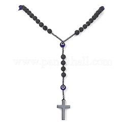 Natural Lava Rock & Synthetic Hematite Rosary Bead Necklaces&nbsp;NJEW-JN04460
