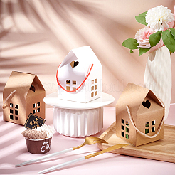 House Shaped Paper Folding Candy Tote Boxes with Hollow Window and Rope Handles&nbsp;CON-WH0092-17B