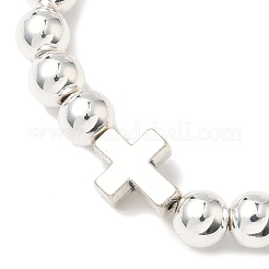3Pcs Electroplate Non-magnetic Synthetic Hematite & Alloy & Brass Round Beads Stretch Bracelets for Women&nbsp;BJEW-JB12001