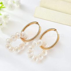2 Pairs Natural Pearl Beaded Ring Dangle Hoop Earrings for Girl Women&nbsp;EJEW-NB0001-06