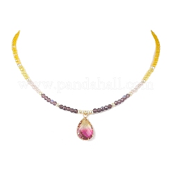 2Pcs 2 Styles Violet K9 Glass Teardrop Heart Pendant Colorful Electroplated Glass Faceted Rondelle Beaded Necklaces&nbsp;NJEW-JN05753