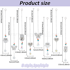 8Pcs 8 Styles Brass Hollow Heart/Owl/Angel/Butterfly Hanging Ornaments&nbsp;HJEW-AN0001-03