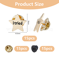 15 Bags Star with Word I Tried Alloy Lapel Pin Back Brooches for Backpack Clothes&nbsp;JEWB-DC0001-38LG