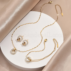 Ring 304 Stainless Steel Micro Pave Clear Cubic Zirconia Pendant Necklaces & Stud Earrings & Link Bracelets Sets&nbsp;FS-WGE7FBC-01