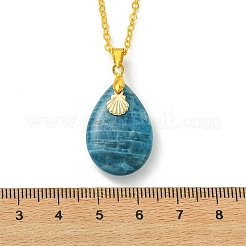 Natural Apatite Teardrop Pendant Brass Cable Chain Necklaces for Women&nbsp;NJEW-JN06122