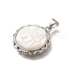 Brass Pave Natural White Shell Carved Angel Pendants&nbsp;KK-Z091-03P