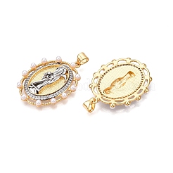 Brass Micro Pave Cubic Zirconia with ABS Imitation Pearl Pendants&nbsp;KK-T070-19G
