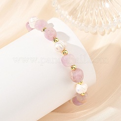 Natural Kunzite Nuggets and Potato Natural Cultured Freshwater Pearl Beaded Bracelets&nbsp;BJEW-JB14388