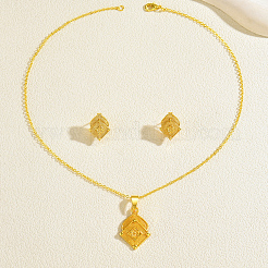 Brass Rhombus with Flower Pendant Necklace & Stud Earrings Sets for Women&nbsp;IE5551
