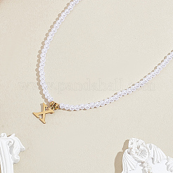Imitation Pearl with Stainless Steel Pendants Necklaces&nbsp;NJEW-LP0001-51X-G