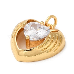 Heart with Wing Rack Plating Brass Clear Cubic Zirconia Pendants&nbsp;KK-K377-20G
