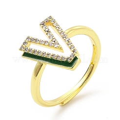 Mixed Color Enamel Initial Letter Adjustable Ring with Clear Cubic Zirconia&nbsp;RJEW-P045-01G-V