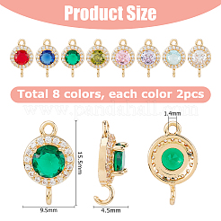 16Pcs 8 Colors Brass Pave Cubic Zirconia Connector Charms&nbsp;KK-HS0015-58
