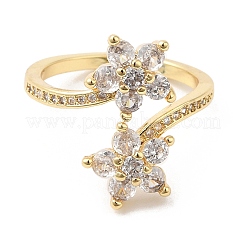 Cubic Zirconia Flower Open Cuff Ring&nbsp;RJEW-L106-009G-03