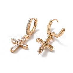 Brass Micro Pave Cubic Zirconia Dangle Hoop Earrings for Women&nbsp;EJEW-M238-14KCG