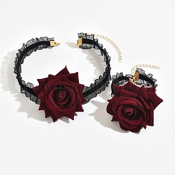 Cloth Rose Lace Choker Necklaces & Bracelets Sets&nbsp;FS-WG6DFA9-01