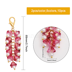 10Pcs 5 Colors Trumpet Flower Glass Pendant Decorations&nbsp;HJEW-CA0001-45