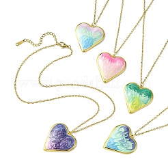 304 Stainless Steel Enamel Heart Pendant Cable Chain Necklaces&nbsp;NJEW-JN05163